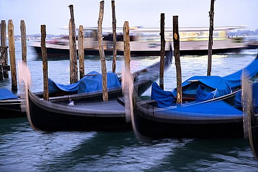 停泊,小船,船,驾驶,背景,威尼斯,意大利