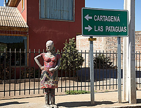南美,智利,圣安东尼奥,图案,雕塑,女人,方向,路标