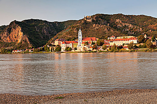 风景,上方,多瑙河,教区教堂,城堡遗迹,瓦绍,联合国文化遗产,奥地利,欧洲