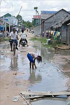 贫民窟,安东,下雨,季节,金边,柬埔寨