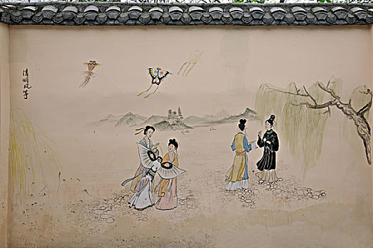 磁器口古镇磁正街民俗文化长廊壁画,清明风筝
