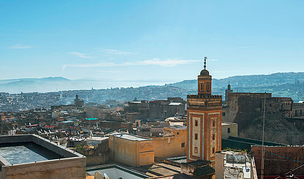 风景,老城,清真寺,尖塔,摩洛哥,非洲