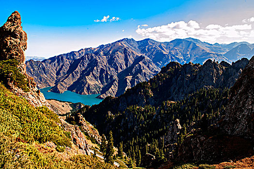 新疆,天山,天池,山,栈道,游人