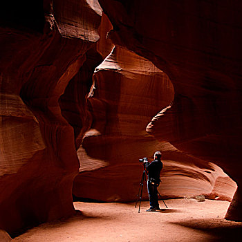 男人,摄影,狭缝谷,开瓶器,峡谷,羚羊谷,页岩,亚利桑那,美国