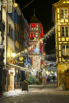 法国,斯特拉斯堡,老城,世界遗产,联合国教科文组织,圣诞装饰,街道