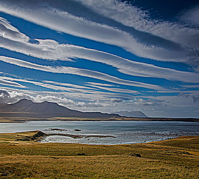 云,线条,上方,湖,山景,斯奈山半岛,冰岛