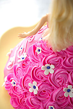 特写,向上,粉色,服装,娃娃,生日,蛋糕