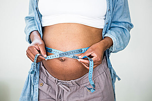 孕妇,测量,肚子,卷尺
