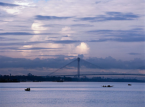 桥,恒河,河,加尔各答,印度