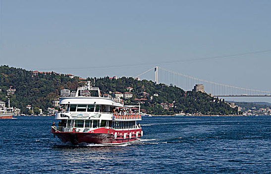 土耳其,伊斯坦布尔,博斯普鲁斯海峡,特色,旅游,船,正面,15世纪,要塞,城堡,入口,黑海