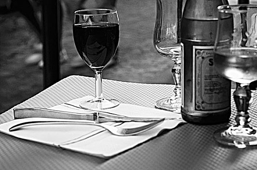 黑白,街头餐厅,桌子,巴黎,法国
