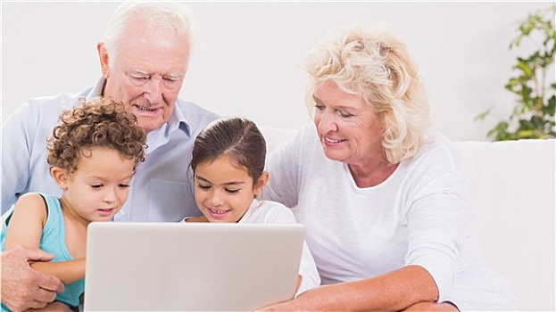 祖父母,孩子,平板电脑