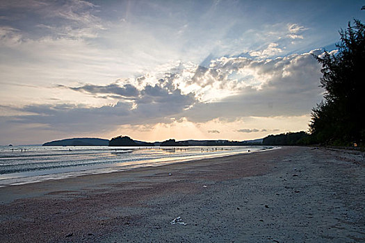 漂亮,亮光,云,日落,海滩,靠近,普吉岛