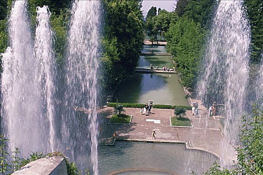 俯拍,喷泉,花园,蒂沃利公园,别墅,罗马,意大利