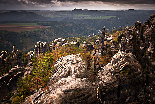 风景,瞭望点,砂岩,山,萨克森,德国,欧洲