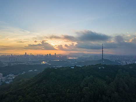 清晨时分广东惠州高榜山航拍风光