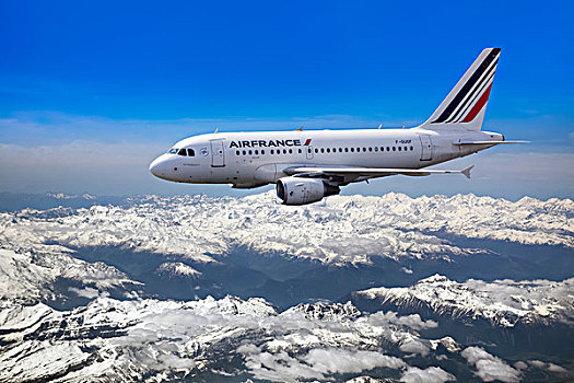 空气,法国,空中客车,飞行,上方,山,瑞士,欧洲