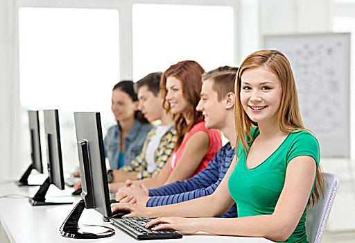 教育,科技,学校,概念,微笑,女学生,同学,电脑课