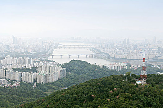 韩国首都首尔的俯视风景