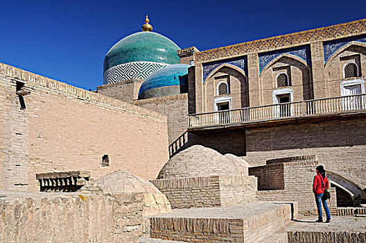 乌兹别克斯坦,希瓦,城镇,陵墓,青绿色,圆顶