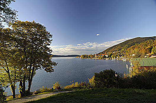 风景,上方,泰根湖,教堂,巴伐利亚,德国