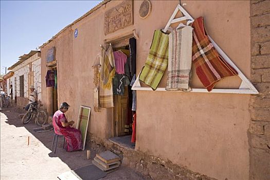 女人,编织,毯子,安托法加斯塔,智利,南美