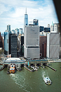 摩天大楼,渡轮,河,曼哈顿,纽约,美国