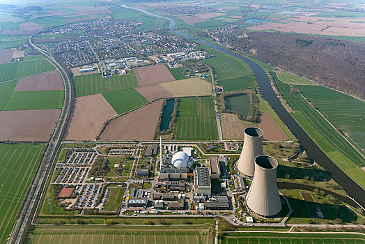航拍,核电站,河,下萨克森,德国,欧洲