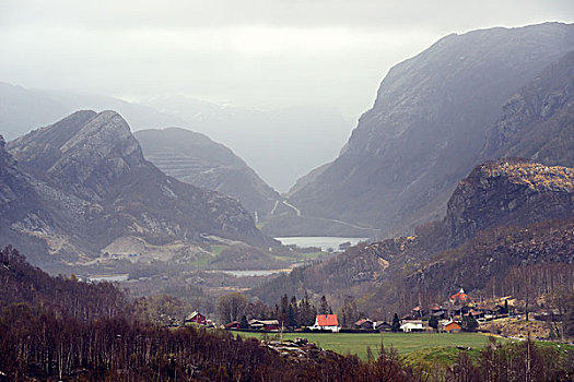 山,山谷,靠近,吕瑟峡湾,罗加兰郡,挪威