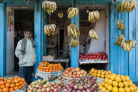 水果摊,水果,销售,尼泊尔人,帕坦,尼泊尔,亚洲