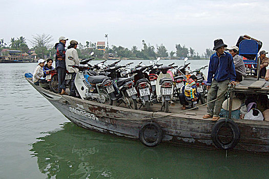 亚洲,越南,渡轮,摩托车,河,会安,广南省