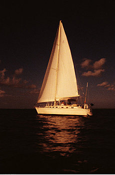 帆船,水上,日落,加勒比海