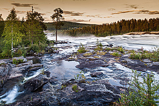 河,流动,上方,石头,拉普兰,瑞典