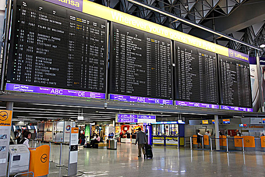 德国,法兰克福,国际机场,离开,信息牌,航站楼,登机