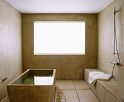简约,浴室,地面,浴缸,相同,材质