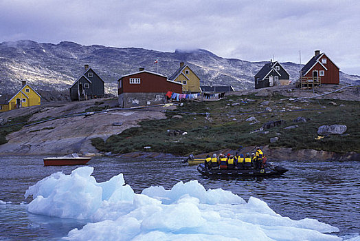 南方,格陵兰,峡湾,乡村,游客,降落,黄道十二宫