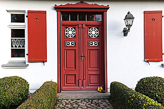 红色,入口,门,历史,房子,新生,达斯,费施兰德-达斯-茨因斯特,梅克伦堡前波莫瑞州,德国,欧洲