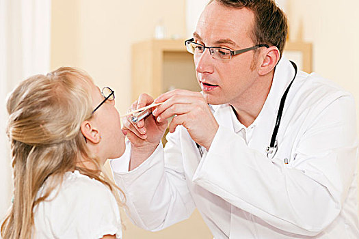 医生,儿科医生,孩子,病人,练习,检查,喉咙