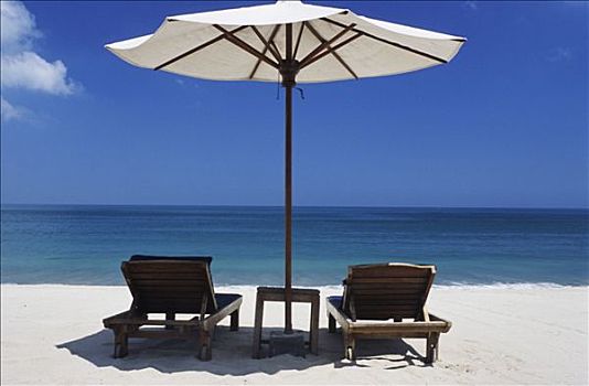 印度尼西亚,巴厘岛,金巴兰,海滩,伞,折叠躺椅