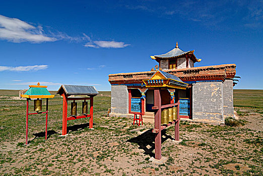 小,佛教,寺院,祈祷,轮子,蒙古,亚洲