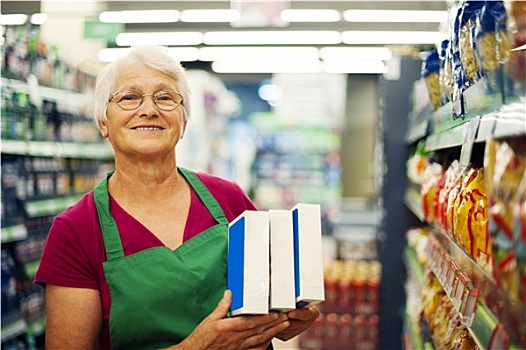 老年,女人,工作,超市