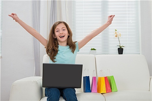 女孩,网上购物,笔记本电脑