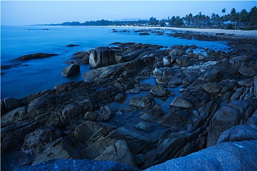 岩石,海岸,黄昏,长时间曝光