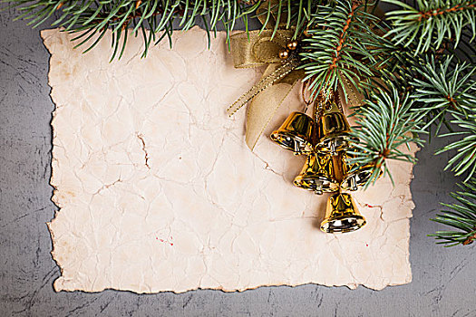 旧式,纸,留白,框架,装饰,枝条,圣诞树