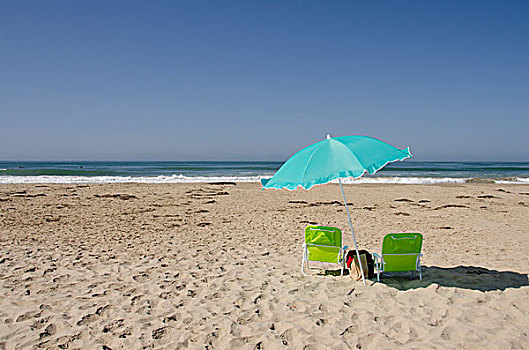 加利福尼亚,太平洋海岸,海滩伞,空椅子