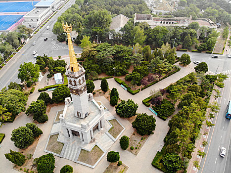 航拍辽宁大连旅顺胜利塔