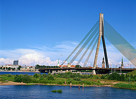 桥,道加瓦河,河,拉脱维亚