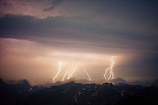 闪电,风暴,上方,瀑布山
