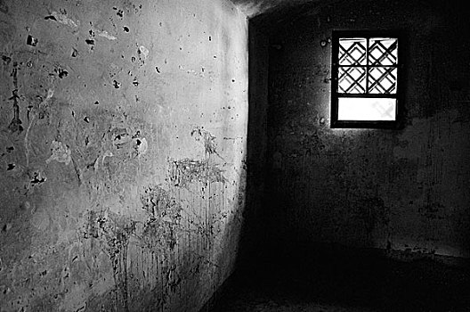 灯,窗户,光亮,弄脏,墙壁,暗色,老,监狱,佛罗伦萨,意大利,十月,2001年