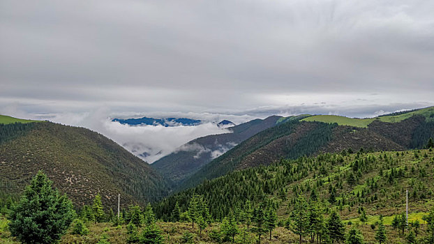 云雾缭绕中的青山